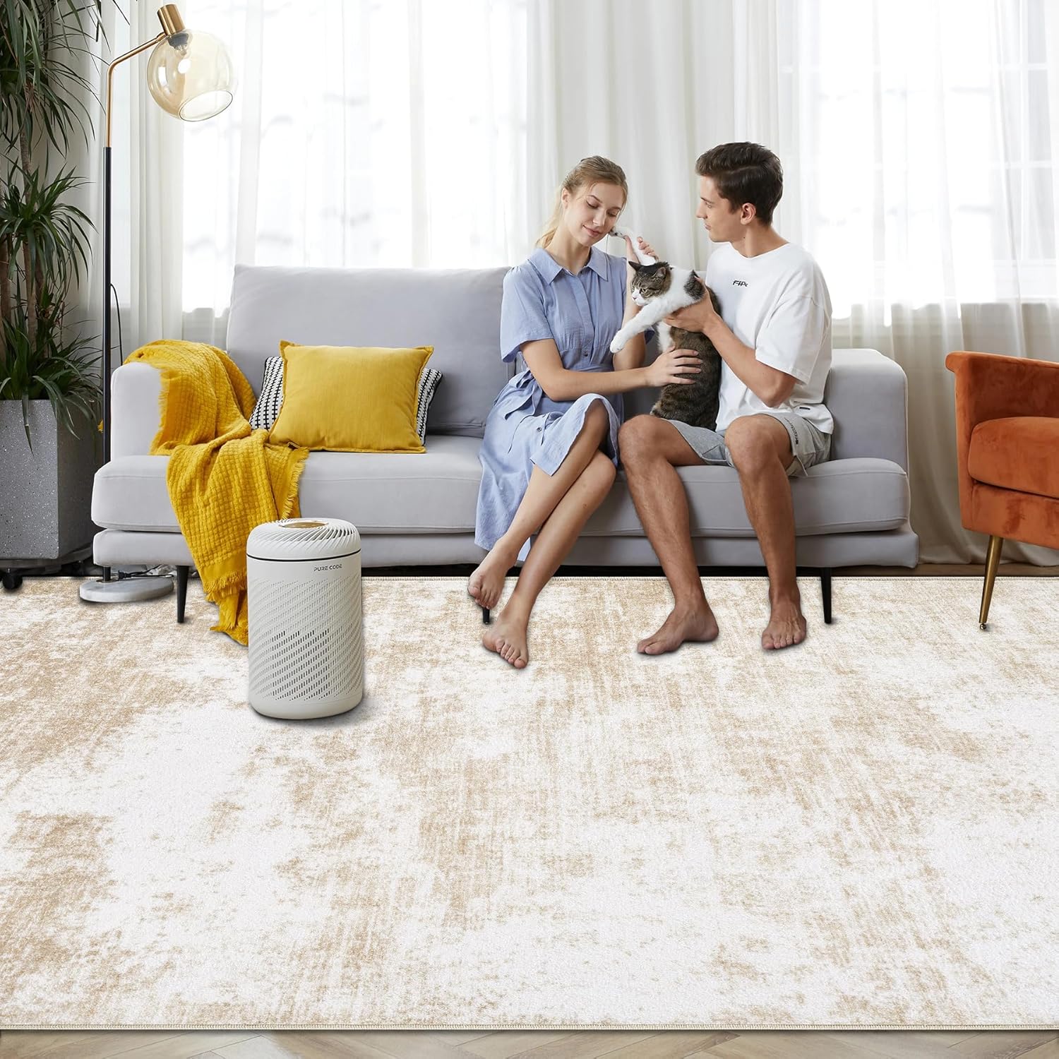 Area Rug Washable Rug 8x10: Large Modern Abstract Living Room Rug Anti-Slip Backing Stain Resistant Soft Indoor Carpet for Bedroom Kitchen Dining Room Table Home Office(Beige,8'x10')