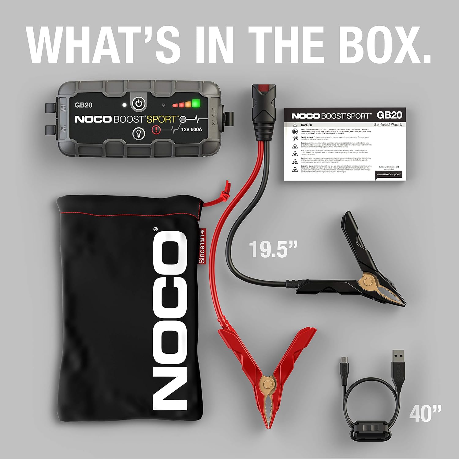 NOCO Boost Sport GB20 500 Amp 12-Volt UltraSafe Lithium Jump Starter Box, Car Battery Booster Pack, Portable Power Bank Charger, and Jumper Cables for Up to 4-Liter Gasoline Engines Pack of 2