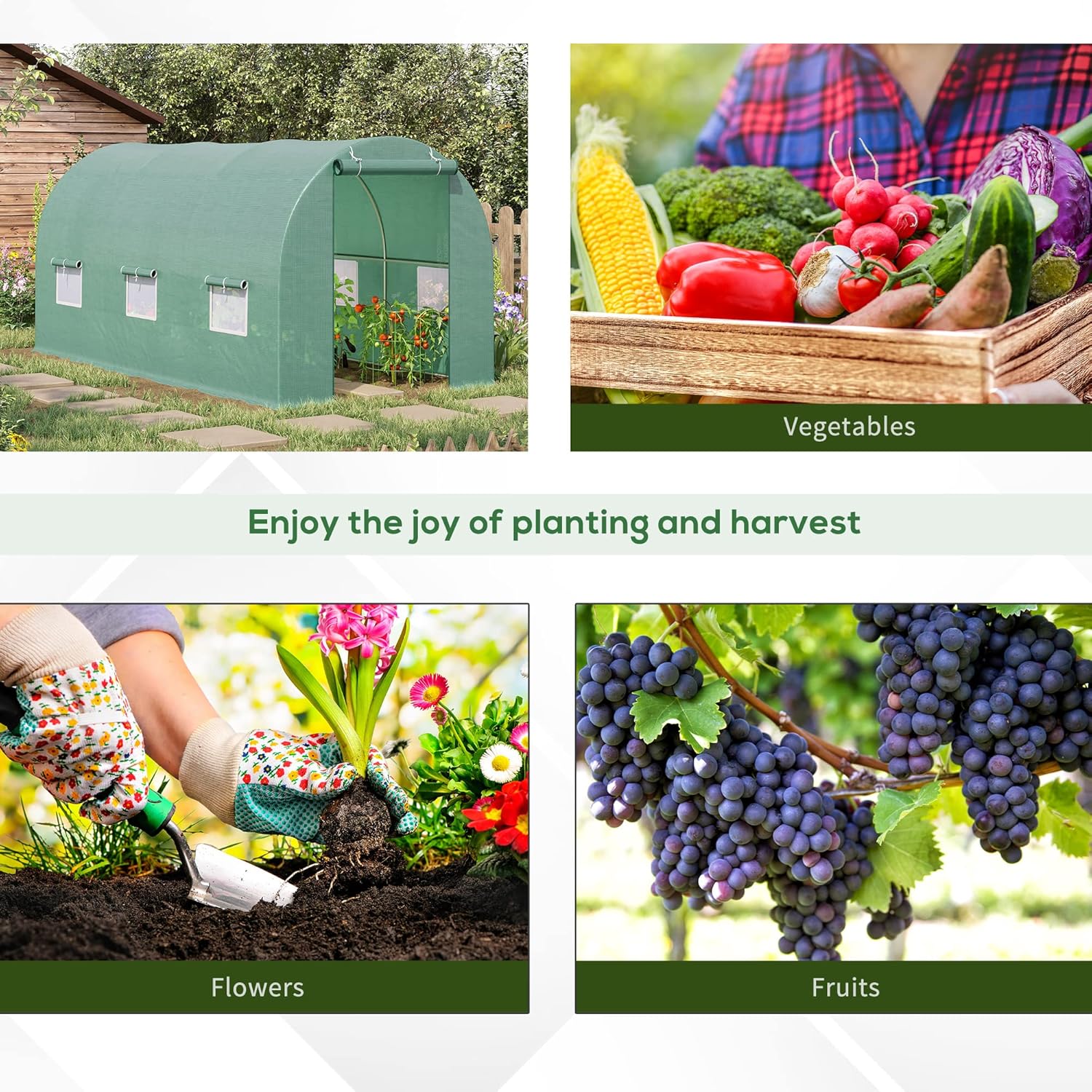 Outsunny 15' x 6' x 7' Outdoor Walk-in Tunnel Greenhouse with Roll-up Windows, Zippered Windows, & Weather Cover