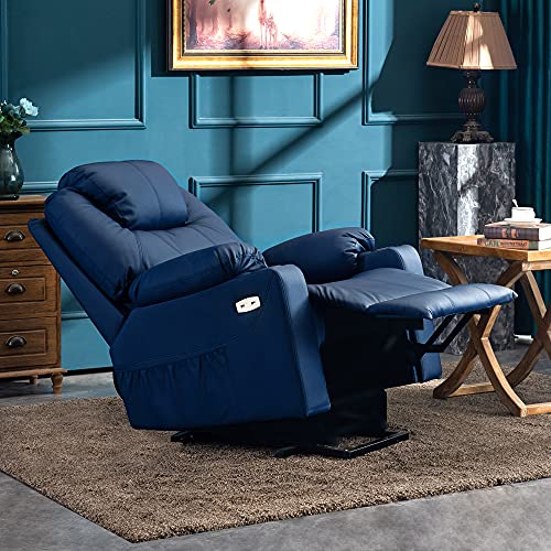 MCombo Power Lift Recliner Chair for Elderly, Lift Chair with Heat and Massage, FSC Certified, USB Ports, Cup Holders, Faux Leather 7040 (Black, Medium)