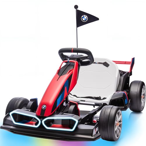 24V 9AH Electric Go Kart with Adjustable Seat, 7.5 MPH Drift Kart for Kids Age 6-12, 2 * 200W Motors, Drift Mode and 2 Speed, Licensed BMW (Grey)