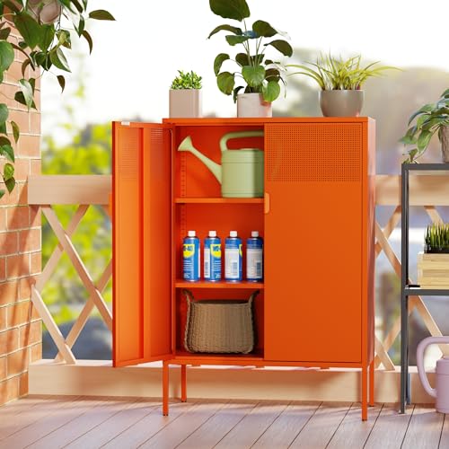 Metal Storage Buffet Sideboard, Adjustable Shelves, Buffet Table, TV Stand, Coffee Bar Cabinet for Kitchen, Living Room (Orange, 47")