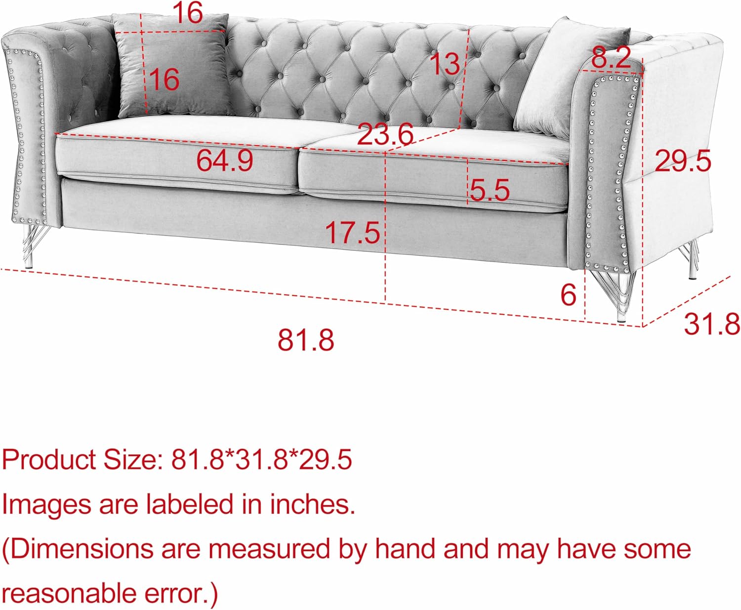 3-seater + 2-seater Combination Sofa Tufted Couch with Rolled Arms and Nailhead for Living Room, Bedroom, Office, Apartment, four pillows (Beige)