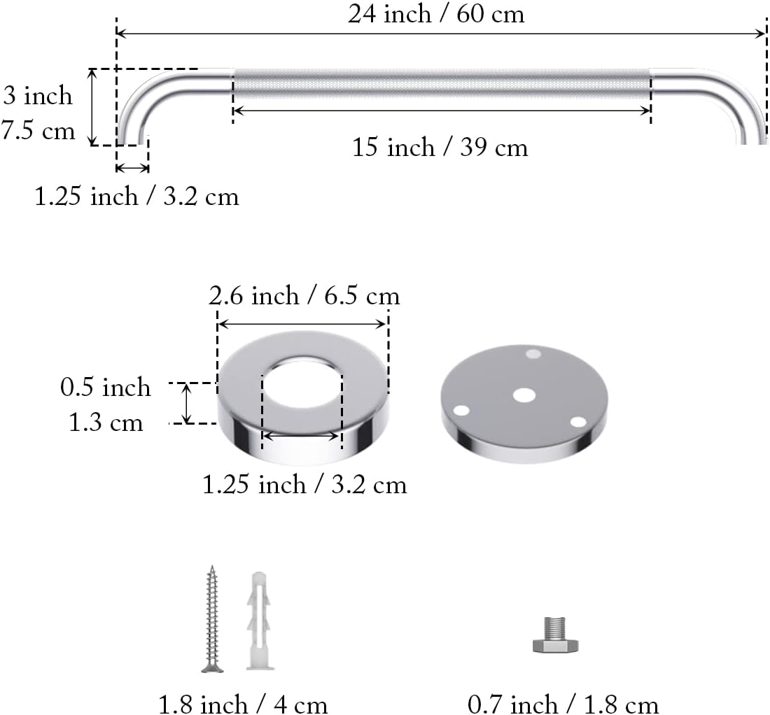 2 Pack 24 Inch Anti Slip Shower Grab Bar 1.25 Diameter,Munzong Stainless Steel Bathroom Grab Bar,Knurled Bathroom Balance Bar,Safety Handrail Support,Handicap Injury Elderly Senior Assist Bath Handle Pack of 2