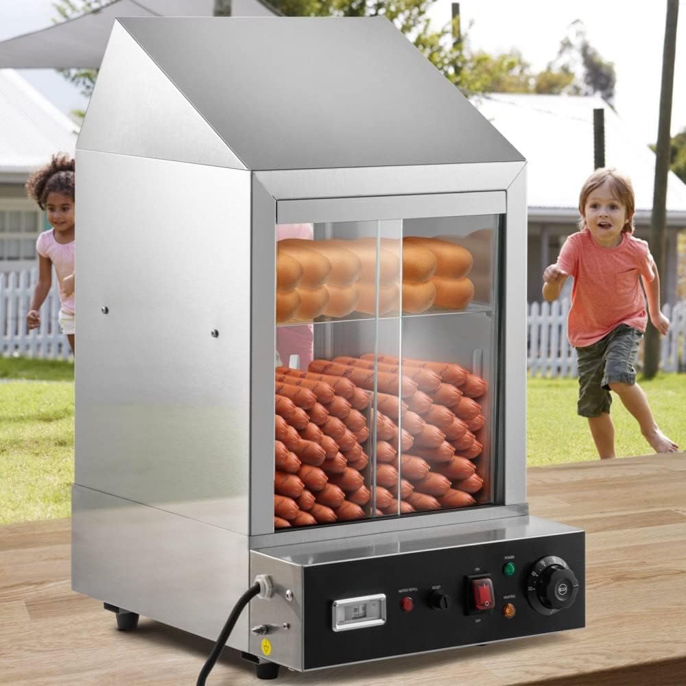 Commercial Hot Dog Steamer 2 Tier Electric Bun Warmer - Heavy Duty, Intelligent Temperature Control, Security First Protection