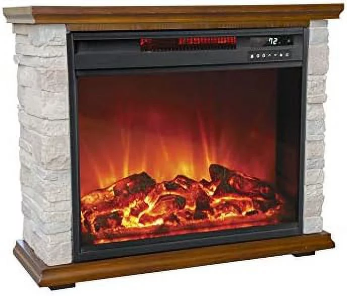 1500 Watt Electric Infrared Quartz Fireplace Heater For Indoor Use With 3 Heating And , Faux Stone & Oak Wood