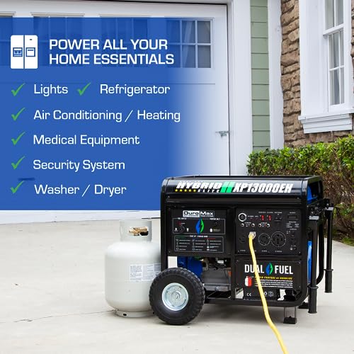 DuroMax XP12000EH 12,000-Watt Dual Fuel Portable Generator – Gas & Propane, Electric Start, Whole Home Backup Power, Transfer Switch Ready, RV & Emergency Ready