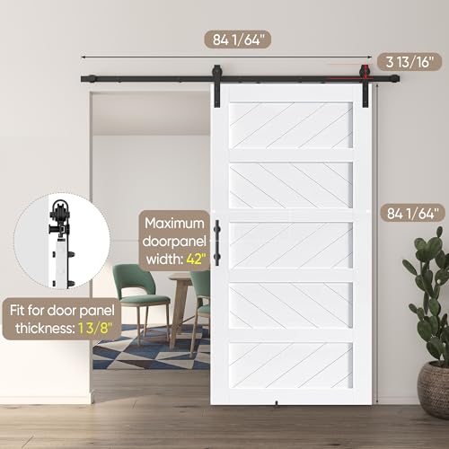 JUBEST 36" x 84" Barn Door, Slding Barn Door Kit Wave Shape Barn Door Panel with Hardware Kit Include, Easy Installation, Solid Wood, MDF & PVC Covered, Black