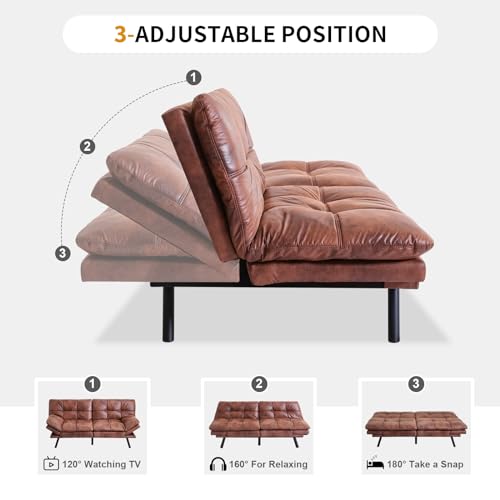 MUUEGM Faux Leather Futon Bed, Convertible Memory Foam Sofa Bed, Modern Love Seat for Living Room,Compact Space,Apartment,Office,Adjustable Backrests Armrests Couch Sleeper,71" Sofas, Matte Black