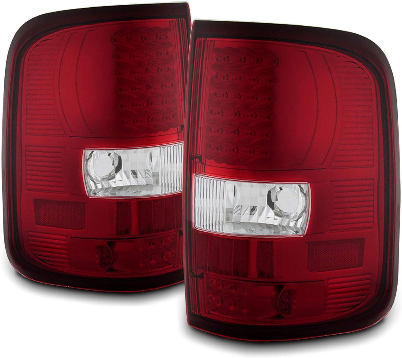 AKKON - Fits 2004-2008 Ford F150 Pickup Chrome Headlights + [Styleside Type] LED Red Clear Tail Brake Lights Pair Left+Right