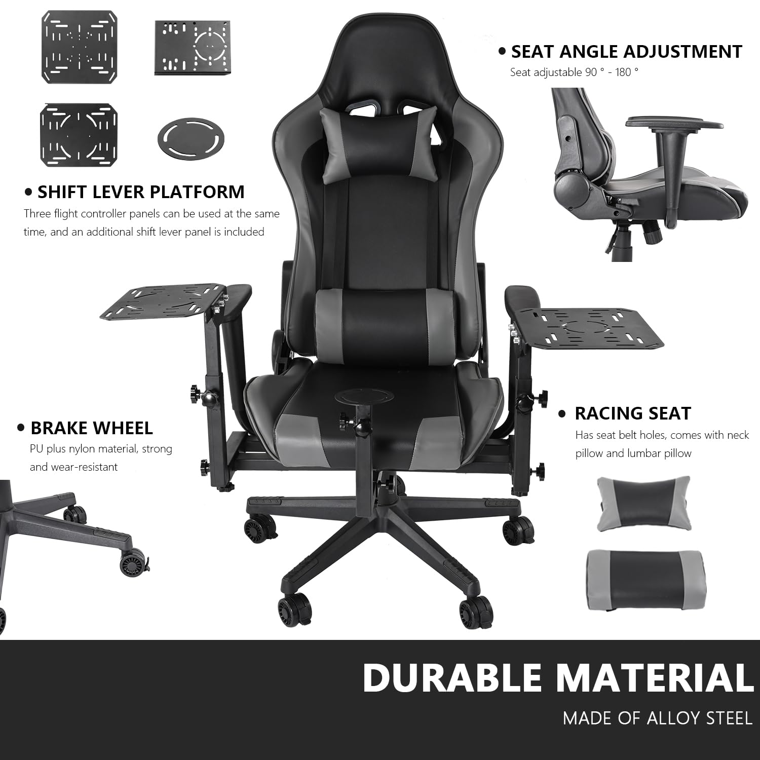 Anman Multifunctional Flight Racing Simulator Cockpit Joystick/Hotas Mount with Chair Fit for Thrustmaster A10C Hotas Warthog Logitech X56 X52 race car seat Adjustable Racing Steering Wheel Mount