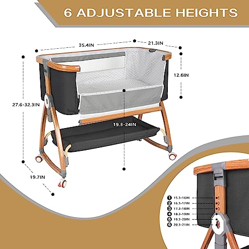 Bedside Bassinet for Baby,Baby Bassinet Bedside Sleeper,Bassinet Bedside Sleeper with Wheels,Storage Basket,Mosquito Nets,Easy to Assemble Bassinet for Newborn/Infant,Adjustable Bedside Crib