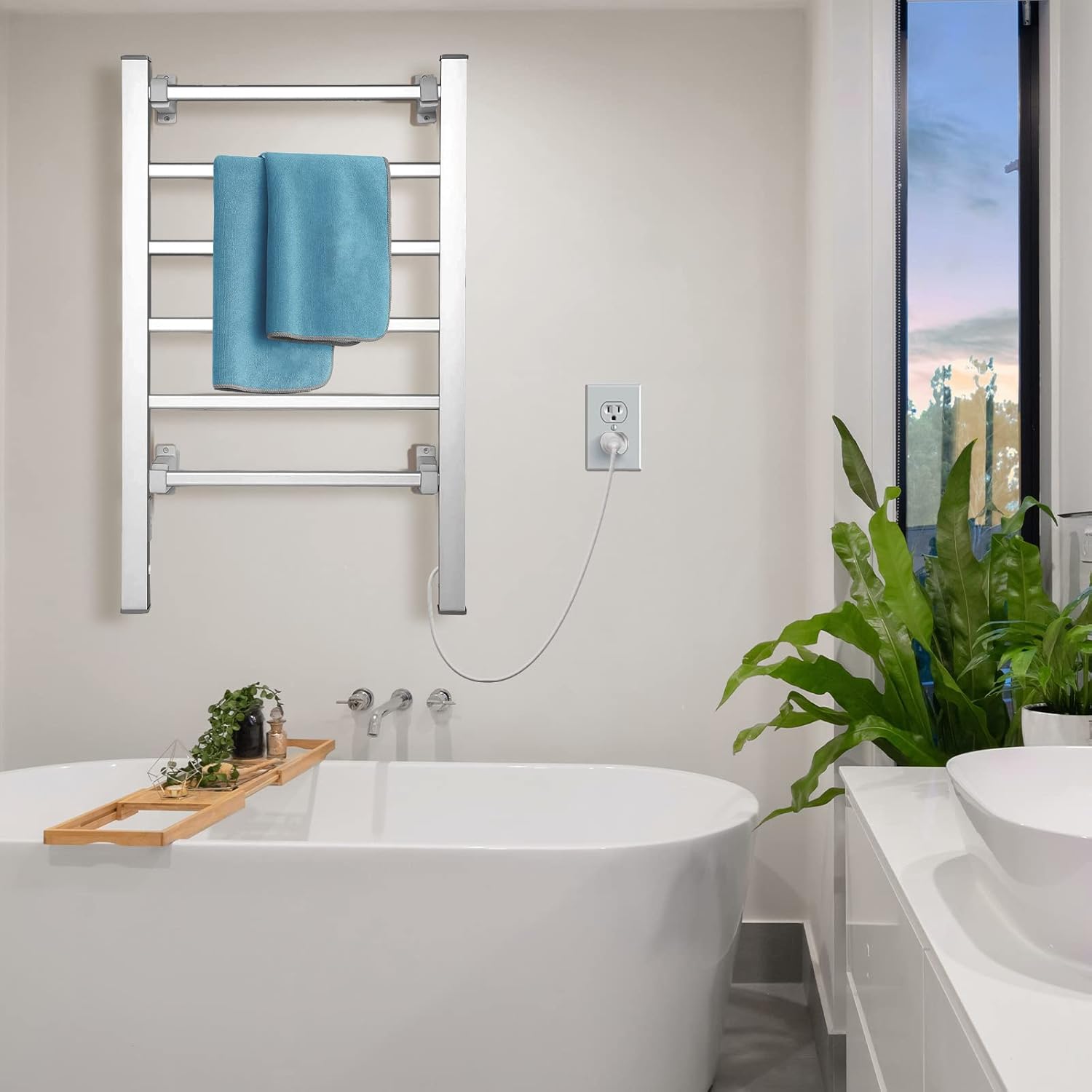 Towel Warmer for Bathroom - Heated Towel Rack with Timer- Towel Heater with Wall Mounted Plug-in Design for Drying Spa, 6 Bars