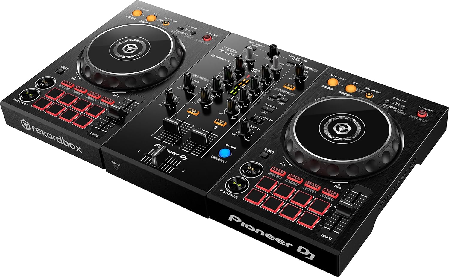 Pioneer DJ DDJ-400 - 2-deck Digital DJ Controller for rekordbox dj Software (Included), with 16 Performance Pads and 2-channel USB Interface, Black