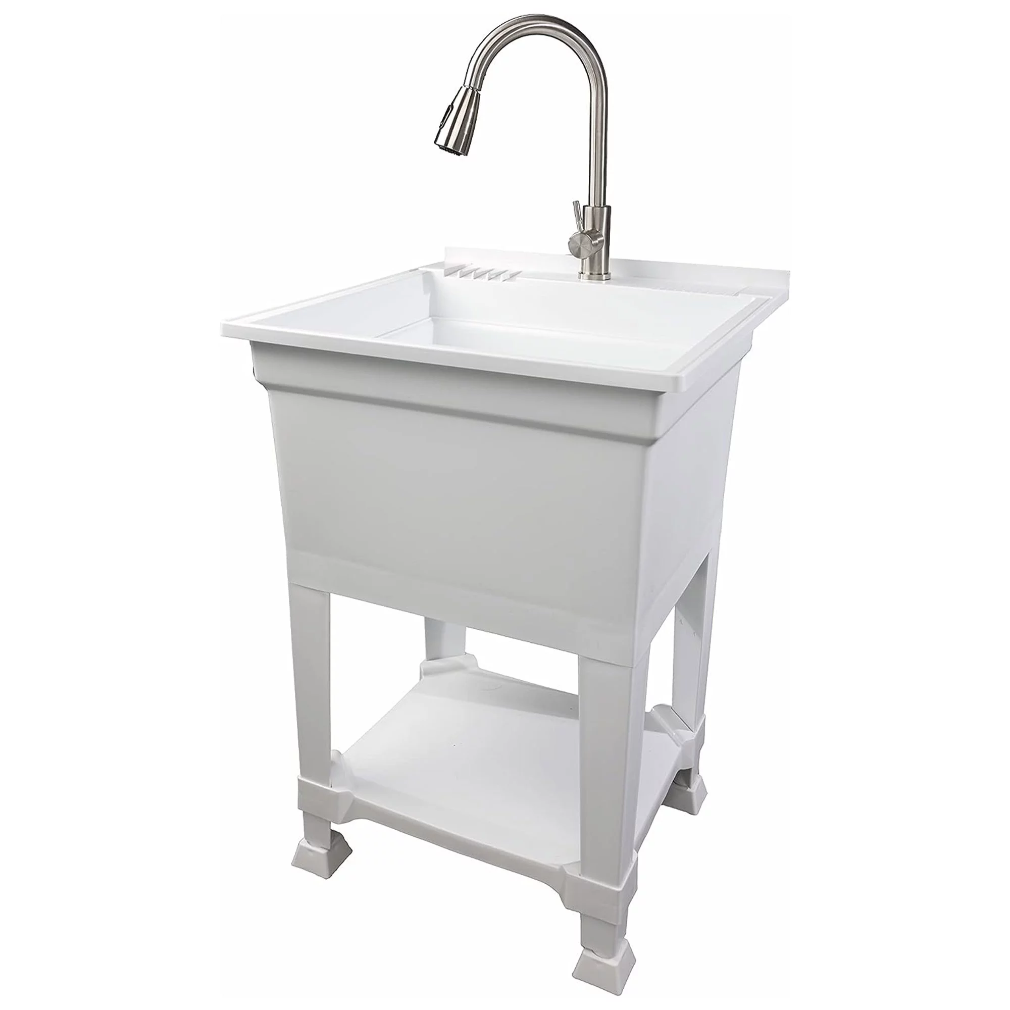 UTILITYSINKS Plastic 24" Freestanding Compact Workshop Utility Sink, White