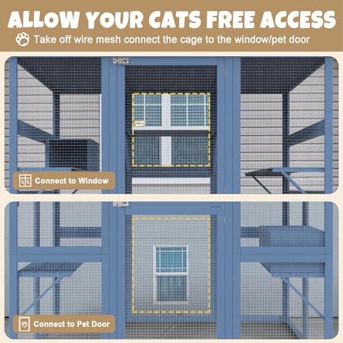 Catio Outdoor Cat Enclosure Large Walk in Cat Cage, Outdoor/Indoor Cat Catio for Multiple Cats with Waterproof Roof, 5 Platforms, 2 Resting Box, Cat Scratching Post