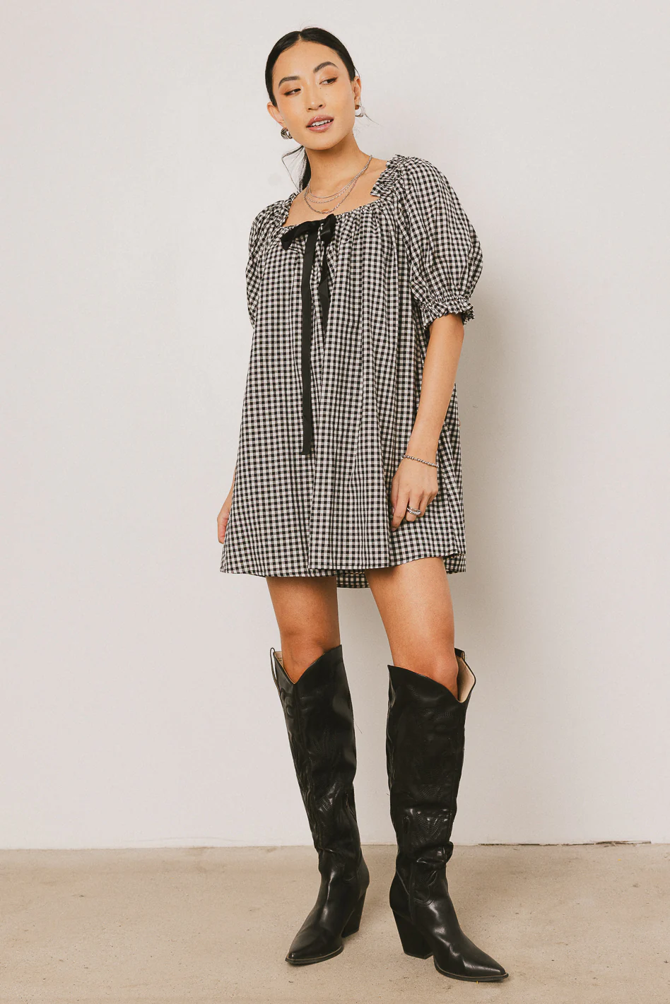 Cody Gingham Mini Dress in Black - FINAL SALE