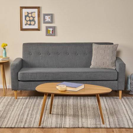 Noble House Augustine Mid Century Modern 3 Seater Fabric Sofa, Grey