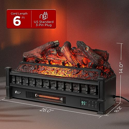 TURBRO Eternal Flame 26-Inch Infrared Quartz Electric Fireplace Log Heater, Realistic Lemonwood Logs