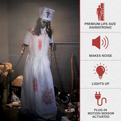 Haunted Hill Farm Life-Size 2.9-Ft Animatronic Gravely Granny by Tekky Halloween Decoration with Motion-Activated Sounds