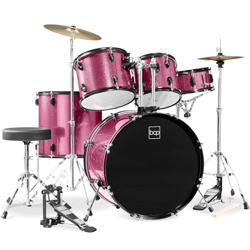 Best Choice Products 5-Piece Full Size Complete Adult Drum Set w/Cymbal Stands, Stool, Drum Pedal, Sticks, Floor Tom - Dark Blue Sparkle