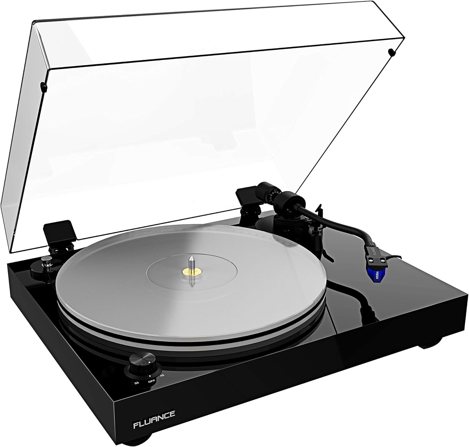 Fluance RT85 Reference High Fidelity Vinyl Turntable Record Player with Ortofon 2M Blue Cartridge, Acrylic Platter, Speed Control Motor, Solid Wood Plinth, Vibration Isolation Feet - Piano Black