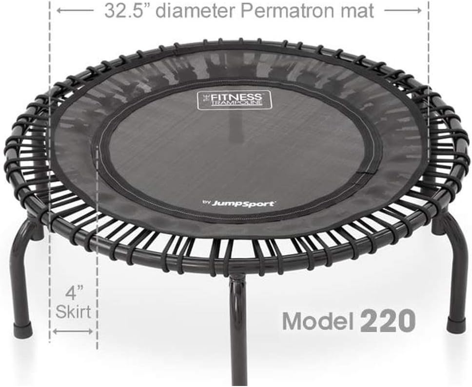 JumpSport 220 in Home Cardio Fitness Rebounder - Mini Trampoline with Handle Bar Accessory, Premium Bungees and Workout DVD