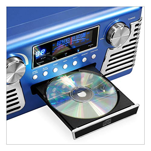 Victrola Haley Retro Bluetooth Record Player & Multimedia Center with Built-in Speakers - 3-Speed Turntable, CD Player, AM/FM Radio, 3.5mm Aux-In, Wireless Music Streaming, Black