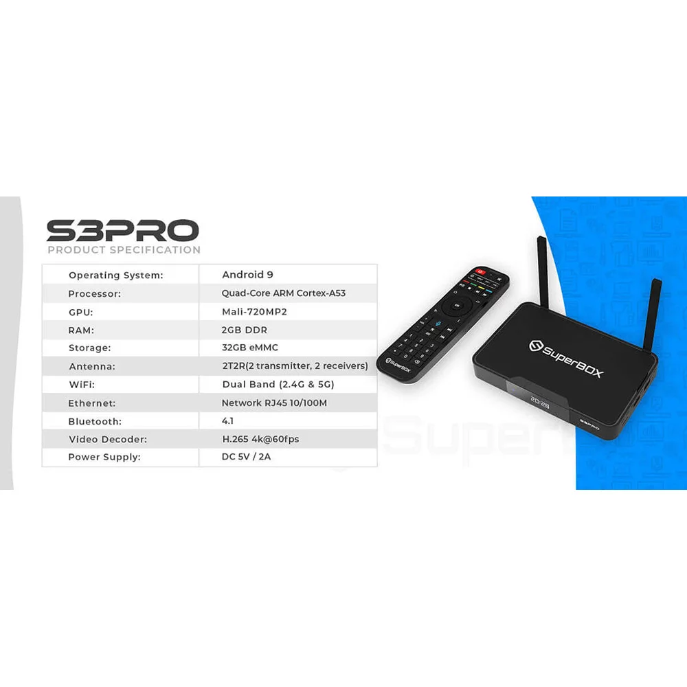 Superbox S3 Pro Dual Band Wi-Fi 2.4Ghz 5Ghz Supports 6K Video