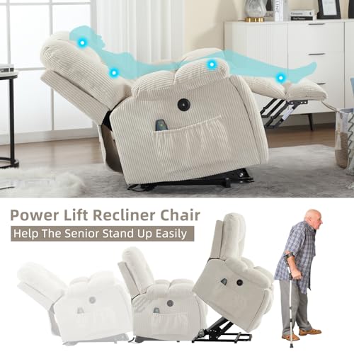 CANMOV Large Power Lift Recliner Chair with Massage, Heat, and USB for Elderly, Overstuffed Wide Recliners, Heavy Duty and Safety Motion Reclining Mechanism, Gray