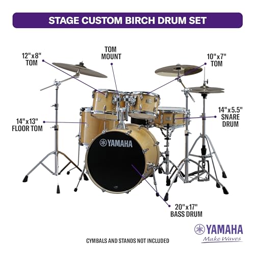 Yamaha 5pc Shell Pack with a 20" Kick 14” Snare Drum in Honey Amber for Students and Working Drummers, (SBP0F50HA)