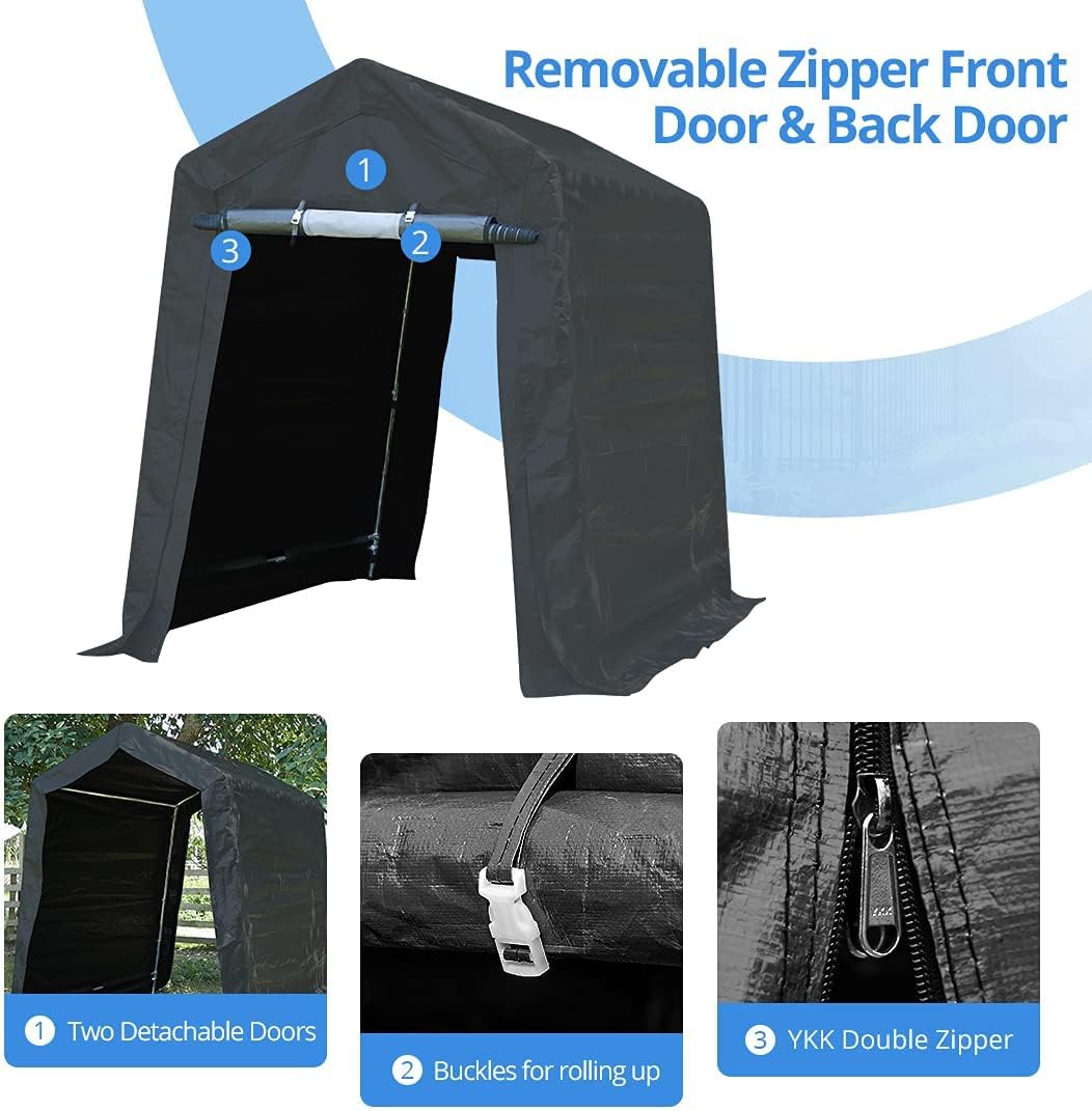 ADVANCE OUTDOOR 10X10 ft Heavy Duty Outdoor Patio Anti-Snow Portable Canopy Storage Shelter Shed Carport with 2 Rolled up Zipper Doors & Vents for Snowmobile Garden Tools, Gray