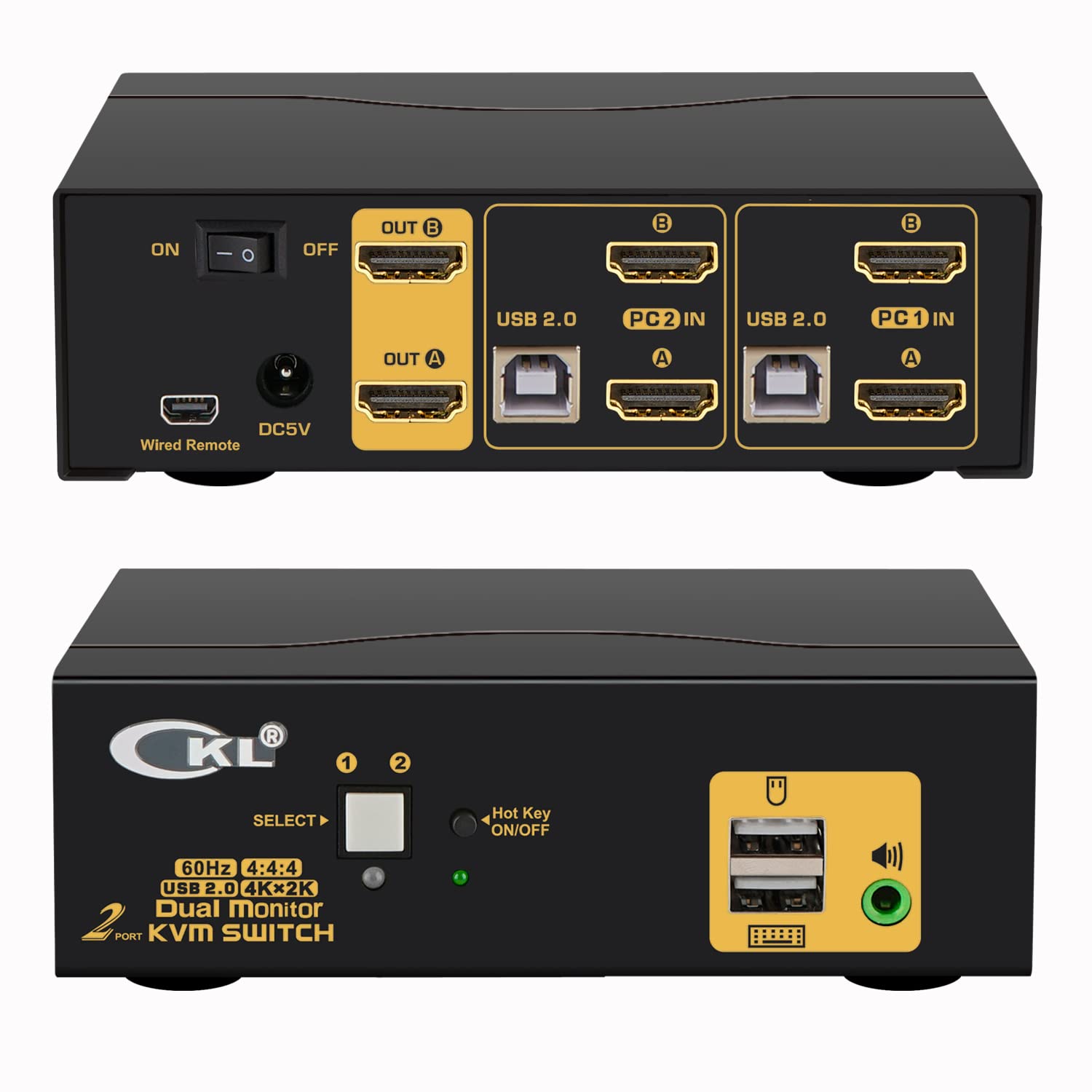 CKL 2x2 Matrix HDMI KVM Switch Dual Monitor USB 3.0 4K 60Hz, PC Monitor Keyboard Mouse Peripherals Sharing Box with Cables for 2 Computers or Laptops