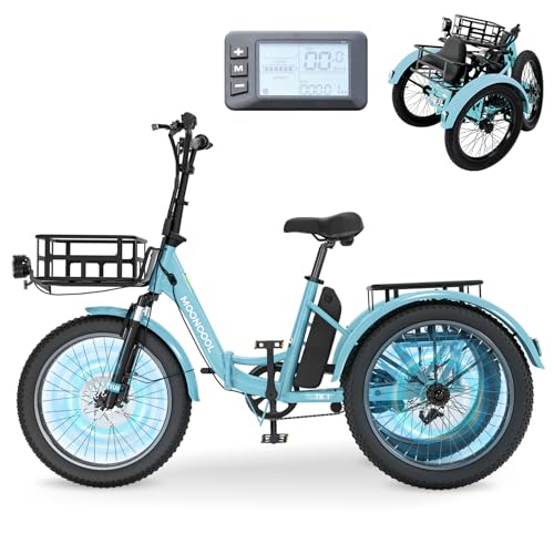 MOONCOOL Electric Trike, Electric Tricycle for Adults, 20" Folding 3 Wheels Electric Bicycle Bikes, 48V 500W/750W Motorized Electric Ebike with Aluminum Frame, Removable Battery and Basket