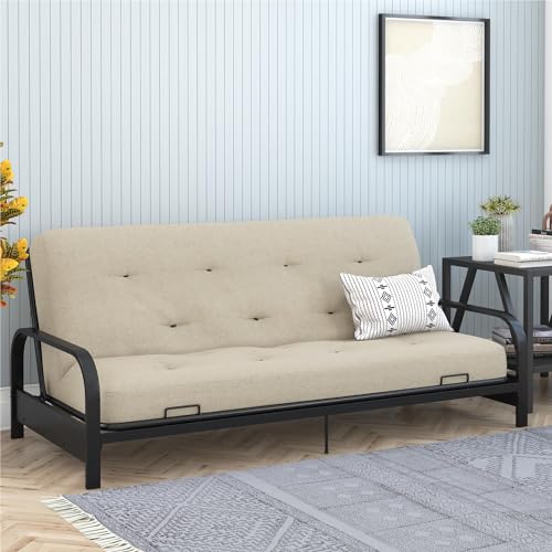 DHP Trule 6-Inch Bonnell Coil Futon Mattress, Polyester Linen, Full, Dark Gray