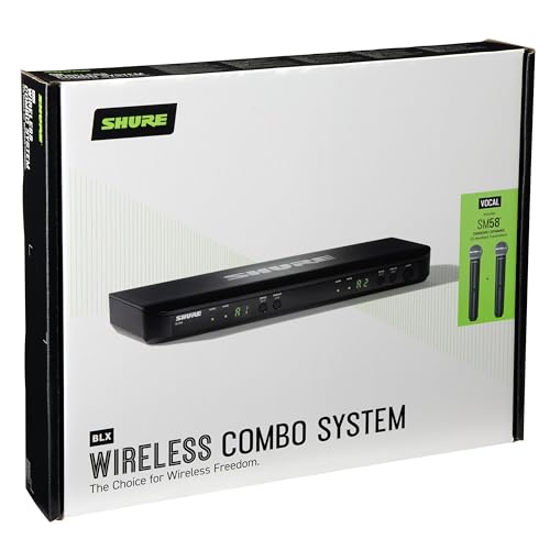 Shure BLX288/SM58 UHF Wireless Microphone System - Perfect for Church, Karaoke, Vocals - 14-Hour Battery Life, 300 ft Range | Includes (2) SM58 Handheld Vocal Mics, Dual Channel Receiver | H11 Band