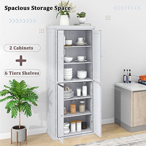 Kitchen Pantry Cabinet, 72.4-inch Tall Storage Cabinet with 4 Doors and Adjustable Shelves, Freestanding Cupboard Utility Pantry for Home Office, Each Shelves Capacity 110lbs, White