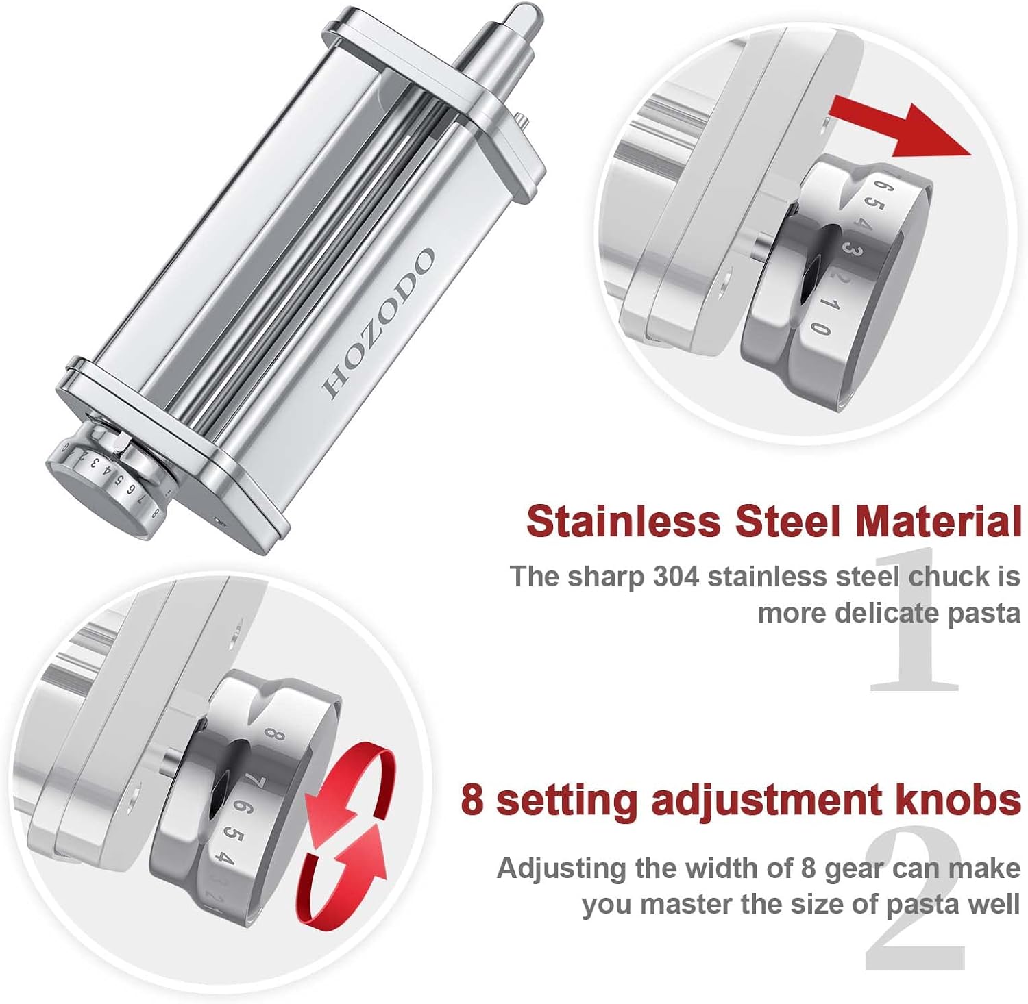 Pasta Attachment for KitchenAid Mixer, Includes Pasta Sheet Roller, Spaghetti Fettuccine Cutter, 3Pcs for Pasta Attachment by HOZODO