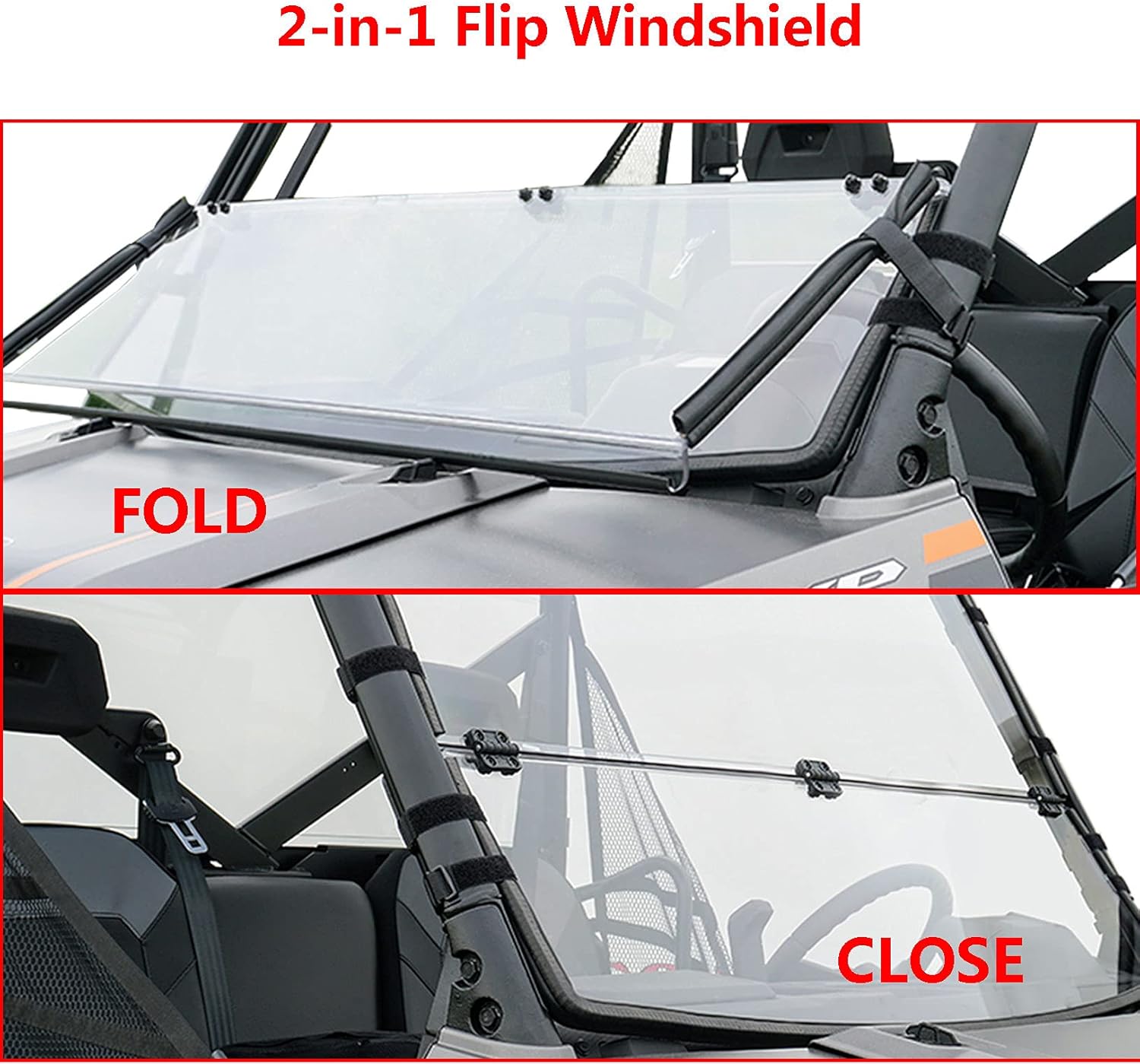 Front Folding Windshield Scratch Resistant Compatible with 2013-2020 Polaris Ranger Full Size XP570 XP900 XP1000 Crew 2-in-1 Flip Windscreen