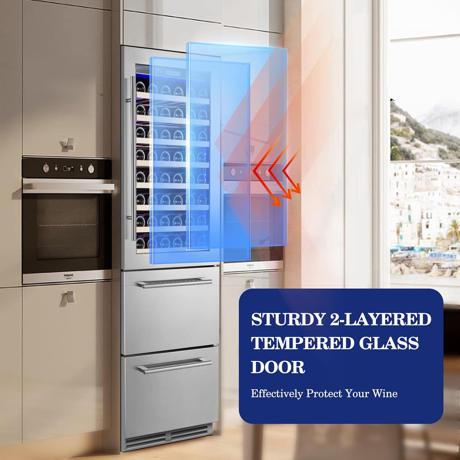 BODEGA Wine and Beverage Refrigerator, 24 Inch 2 IN 1 Dual Zone Wine Cooler,Built-in or Freestanding Beverage Cooler, Soft LED Light Hold 88 Bottles and 149 Cans