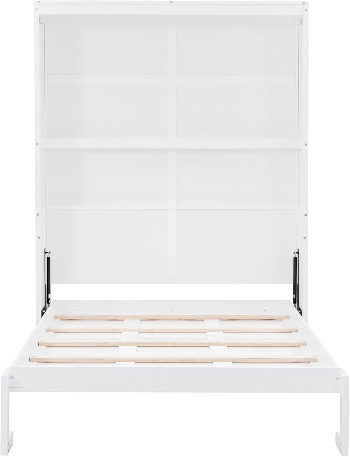 Full Size Murphy Frame,with Cabinet, Drawers and Storage Shelves,Space-Saving Wall Bed for Multipurpose Guest Room or Home Office,White, White-17