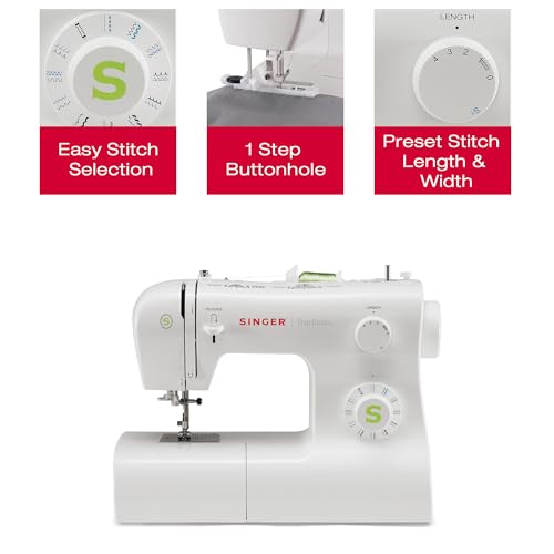 SINGER Tradition 2277 Sewing Machine with Automatic Needle Threader | 97 Stitch Applications, 1-Step Buttonhole, Adjustable Stitch Length & Width & Heavy-Duty Metal Frame (White)