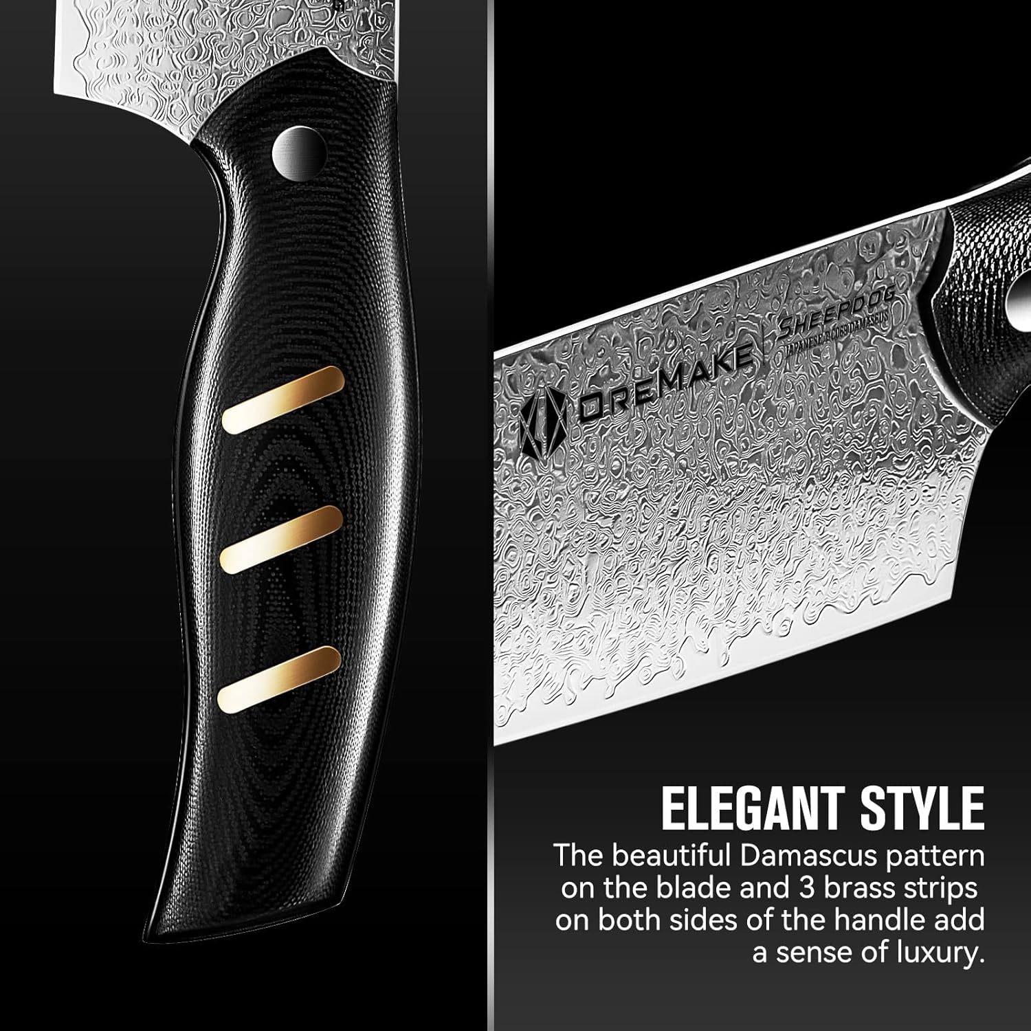 Chef's Knife, OREMAKE 7-INCH NAKIRI Kitchen Knife, Japanese Damascus Steel 69-Layer Forged, With High Carbon Content, With Ergonomic Brass-Accented G10 Handle, Sheepdog Knife Series，Gift For Family.
