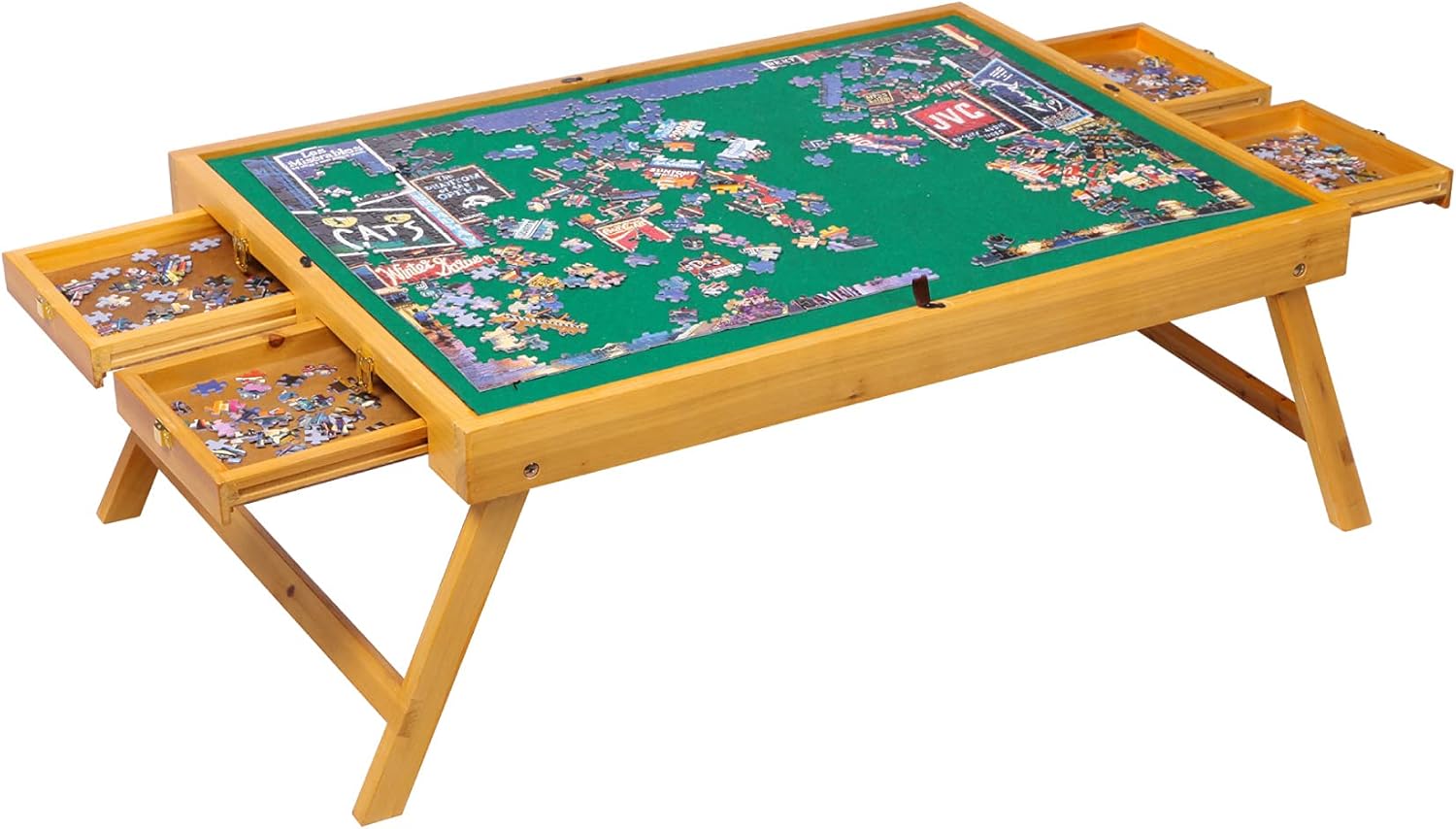 INNOVART Puzzle Board Table, Nature Cedar Wooden Jigsaw Puzzle Table w/ 4 Storage Sorting Drawers Flannel Smooth Plateau Work Surface with Plastic Cover Portable Jigsaw Puzzle Board Up to 1,000 Pieces