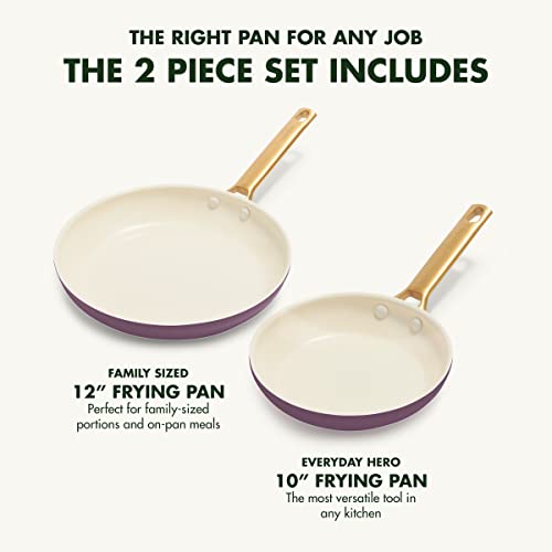 GreenPan Reserve Hard Anodized Healthy Ceramic Nonstick 10" and 12" Frying Pan Skillet Set, Gold Handle, PFAS-Free, Dishwasher Safe, Oven Safe, Sunrise Yellow