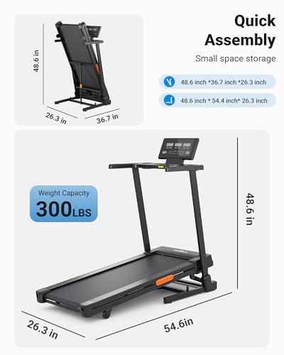 THERUN Treadmill with Incline, 3.0 HP Foldable Treadmills for Home, Brushless Motor Auto Incline Treadmill, 12 Level Adjustable, 300 LBS Capacity, Quiet Running