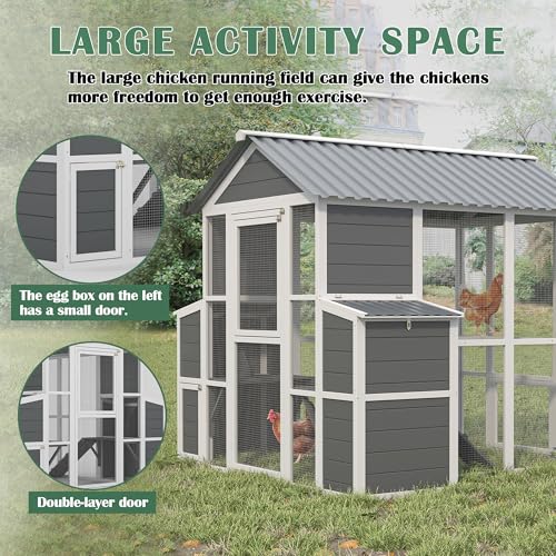 3-Tier Large Wooden Chicken Coop for 8-10 Chickens,Outdoor Walk-in Chicken Coop House with Run&Nesting Boxes,Hen House Poultry Pet Habitat Hutch Cage W/Pull Out Trays&Wire Fencing(95"×80"×83")