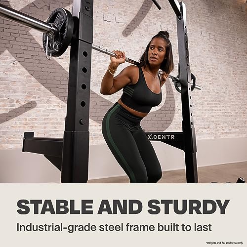 Centr Squat Rack for Home Gym - Half Rack with J-Hooks, Pull Up Bar & Weight Storage - Barbell & Bench Press Weightlifting Gym Equipment for Home & Commercial Use - Industrial-Grade Steel Frame