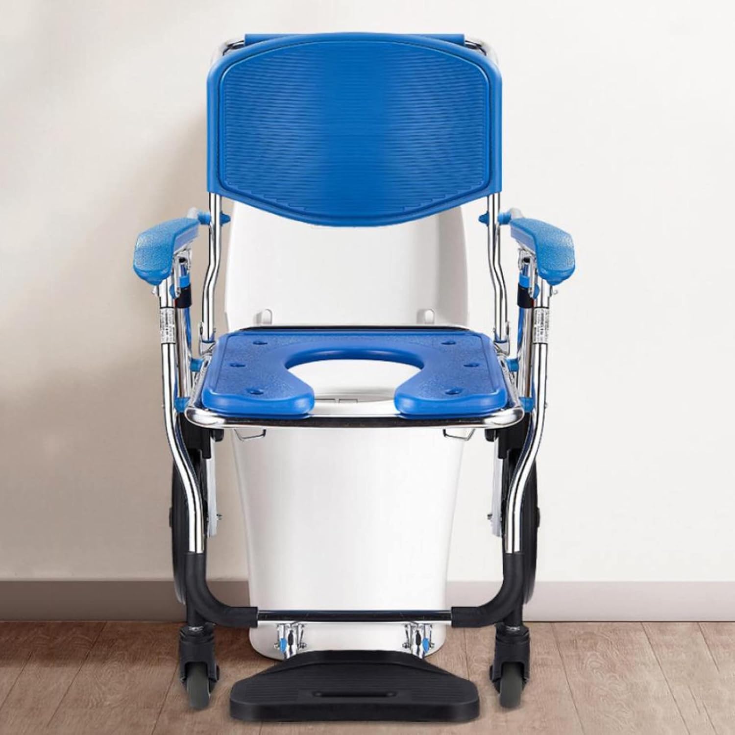 Commode Mobile Chair, Transport Shower Wheelchair with Padded and Brakes Casters, Mobile Bedside Commode, for Seniors and Disabled