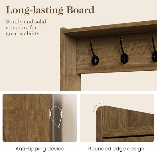 Hall Tree with Bench, Entryway Bench with Coat Rack, Shoe Storage, Soft Cushion, Wood Entryway Furniture, White